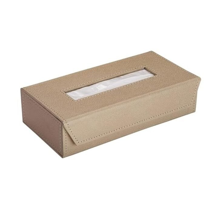 PreSolve| Tissue Box Holder with 100 Pulls Cotton Rags Tissue | Handcrafted Fine Leather - Like Finish | for Gifting, Office Desks, Cars & Home Décor | Durable & Water Resistant. (Beige) - Image 2